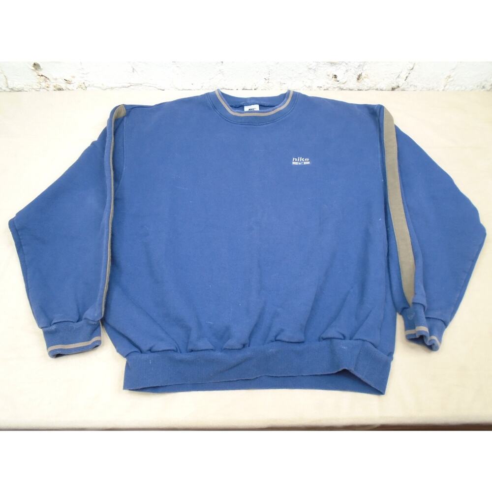 Vintage 90s Nike Sweatshirt Crewneck Striped Spell Out Blue Size Large Spell Out